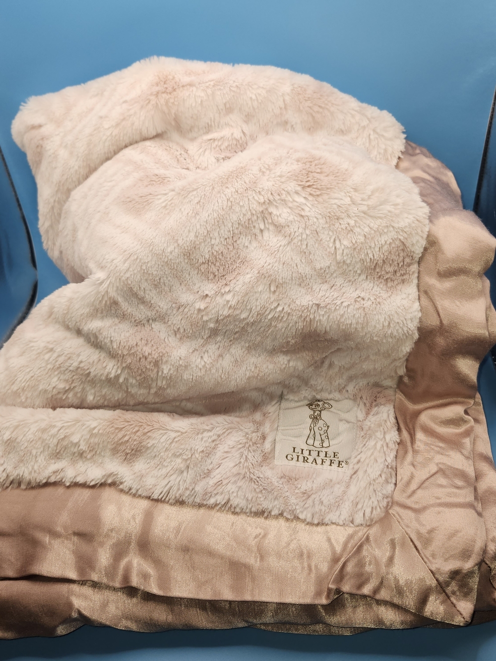 Little Giraffe Plush Luxe Faux Fur Pink Baby Blanket Satin Trim Made in USA